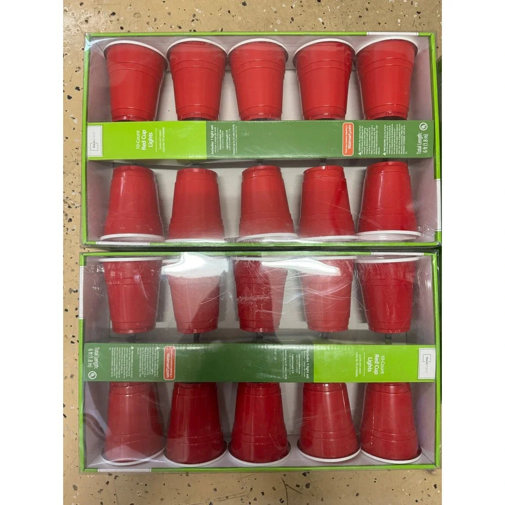 Lot of 3 Mainstays 10-Count Red Cup String Lights 6ft Indoor Outdoor Party Decor